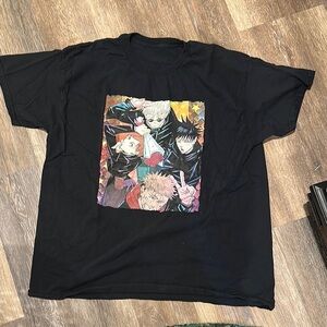 Black Graphic T-Shirt with Characters from Jujutsu Kaisen